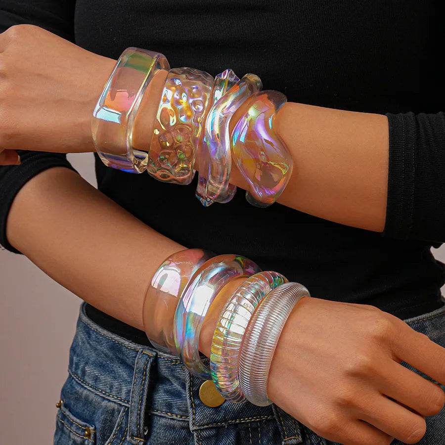 Bohemia Transparent Colorful Acrylic Opening Bangle for Women Irregular Large Wide Cuff Bracelet  New Trend Couple Jewelry F