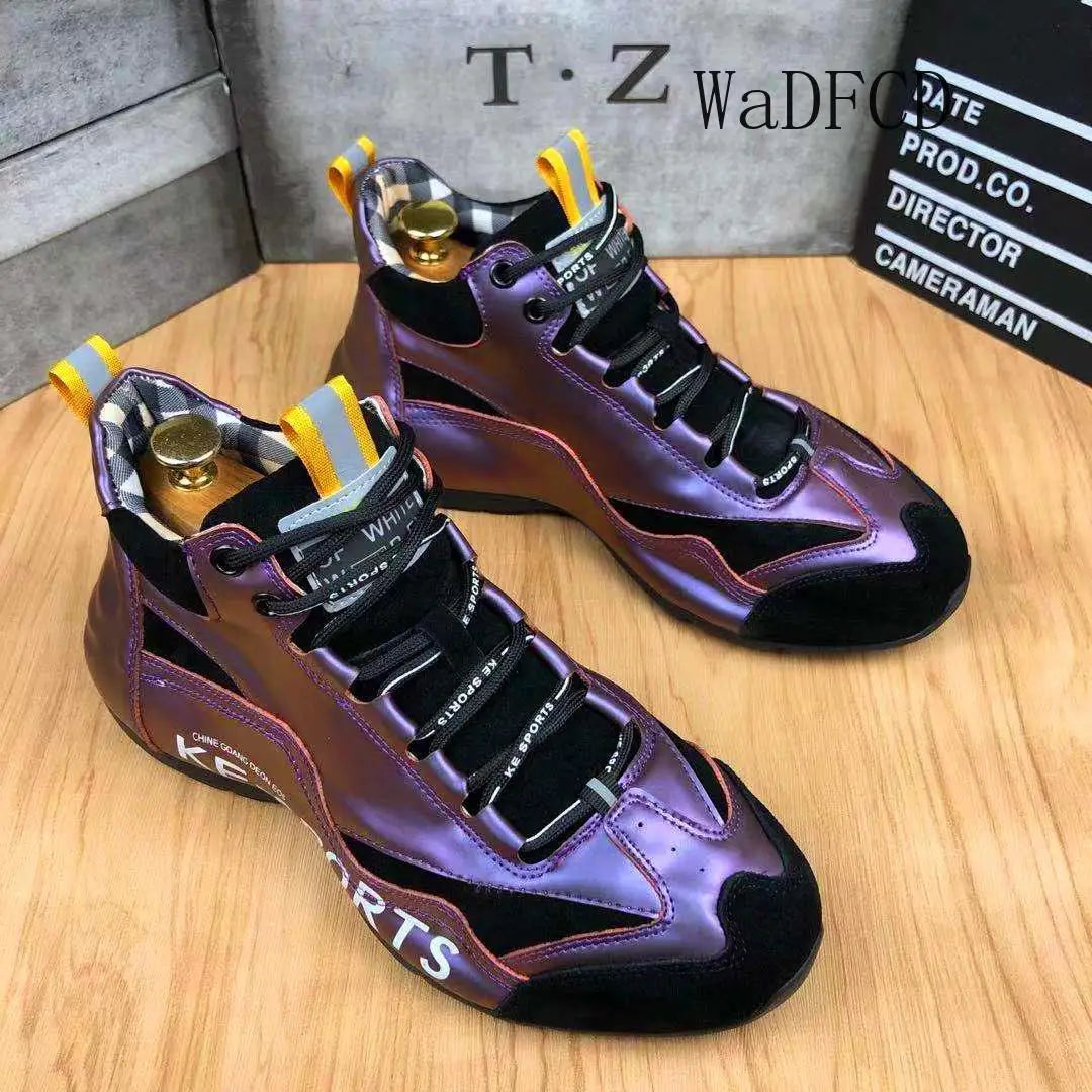 Men High Top Chunky Sneakers Fashion Casual Microfiber Leather Mesh Breathable Increased Internal Cover Bottom Platform Shoes