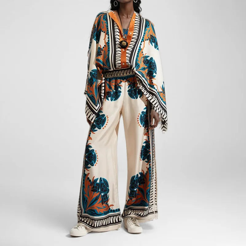 Two Piece Set – Irregular Geometric Print – Wide Leg – | KIMLUD