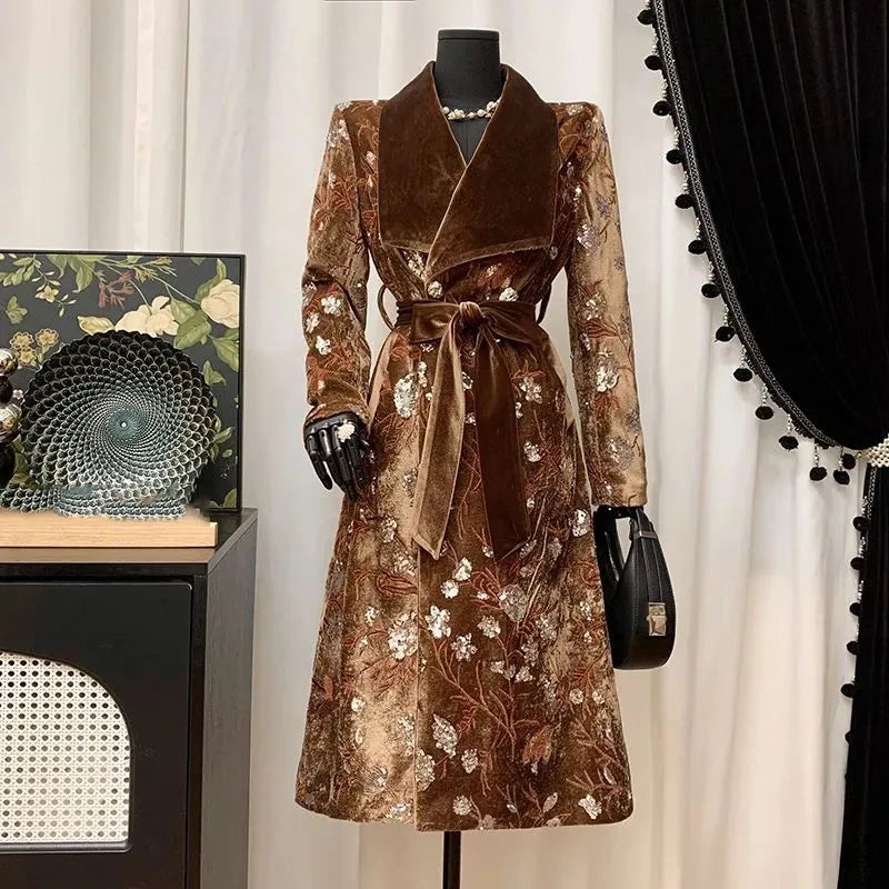 Women Overcoat 2025 New Fashion Elegant Lapels Women Trench Coat Autumn Winter High-Quality Embroidery Women's Trench  Coat H656