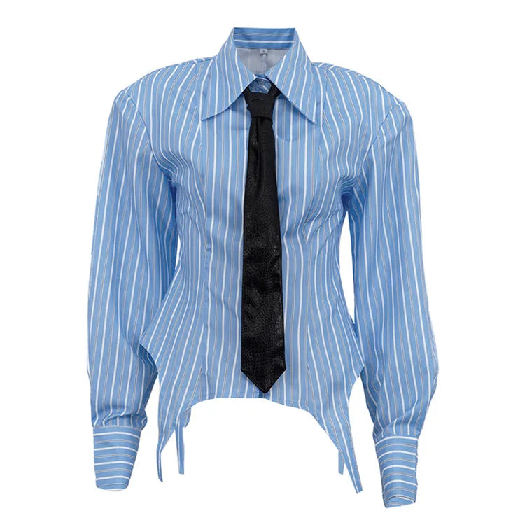 Stripe Printed Shirt Long Sleeve — Light Blue | KIMLUD