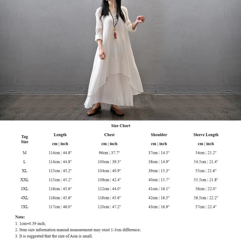 Linen-Blend Maxi Dress Relaxed Long-Sleeve Swing — Ivory | KIMLUD