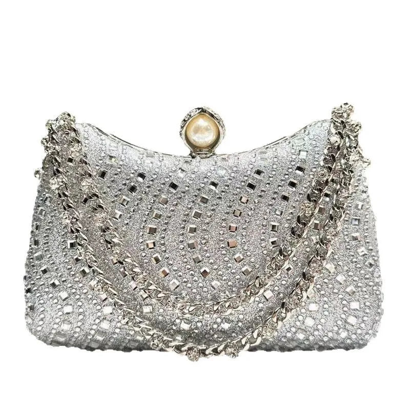 Rhinestone Diamond Inlay Evening Clutch — Blue | KIMLUD