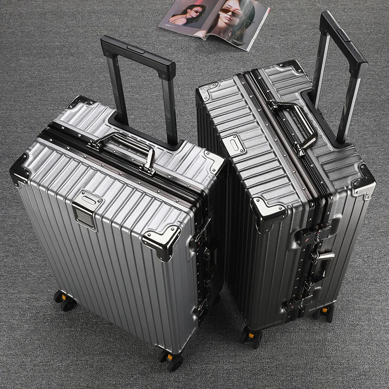Premium Durable Aluminum Ribbed Luggage Large Capacity — Silver | KIMLUD