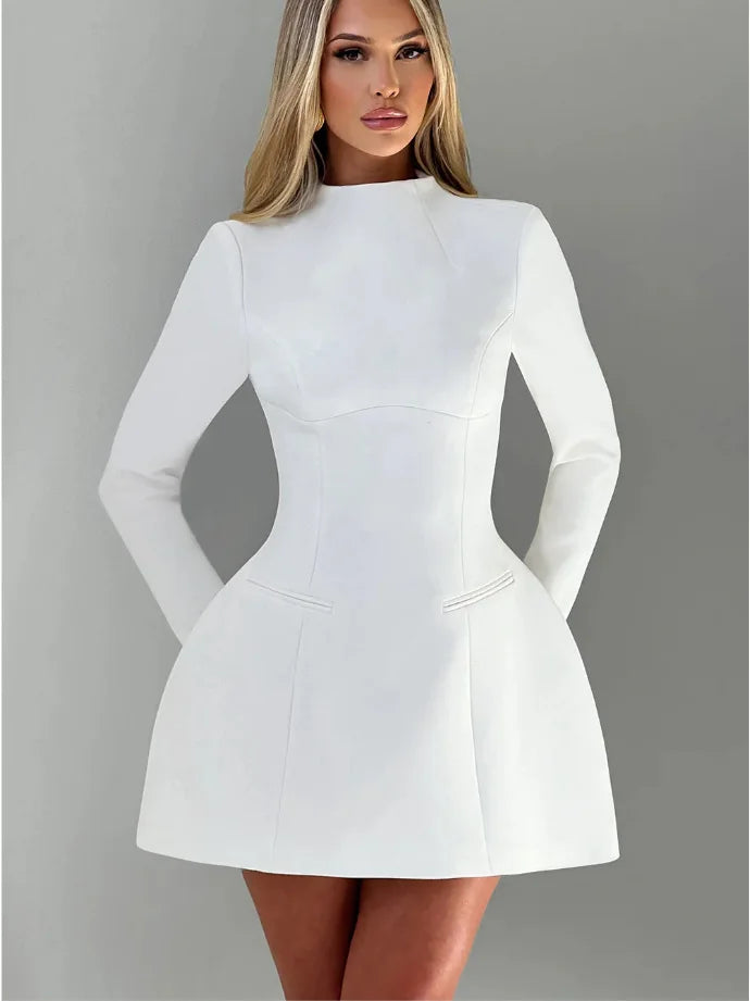 A-Line Dress Backless High Waist Long Sleeves — Black | KIMLUD
