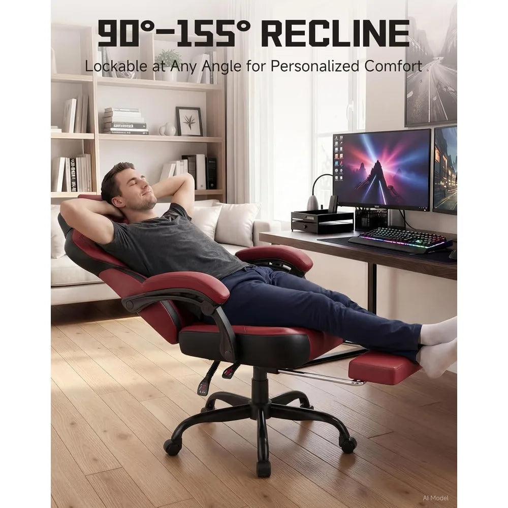 Gaming Chair – Ergonomic Design – Faux Leather – Wine Red | KIMLUD