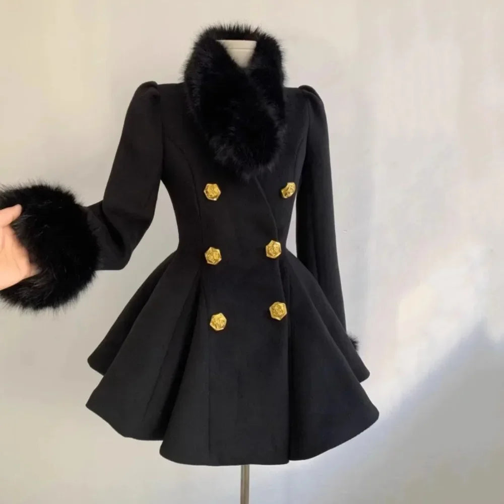 Neploe Elegant Small Fragrance Celebrity Loose Coat Moda Woolen Winter French Style Vintage Blends Slim Waist Mid-length Outwear