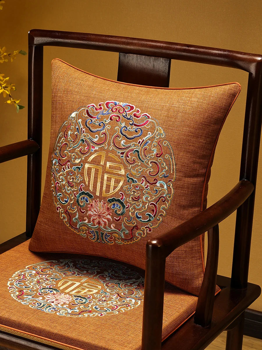 Embroidered Chinese Luxury Cushion Cover 45x45cm Elegant Crane Decorative Linen Pillowcase Living Room Sofa Autumn Pillow Covers