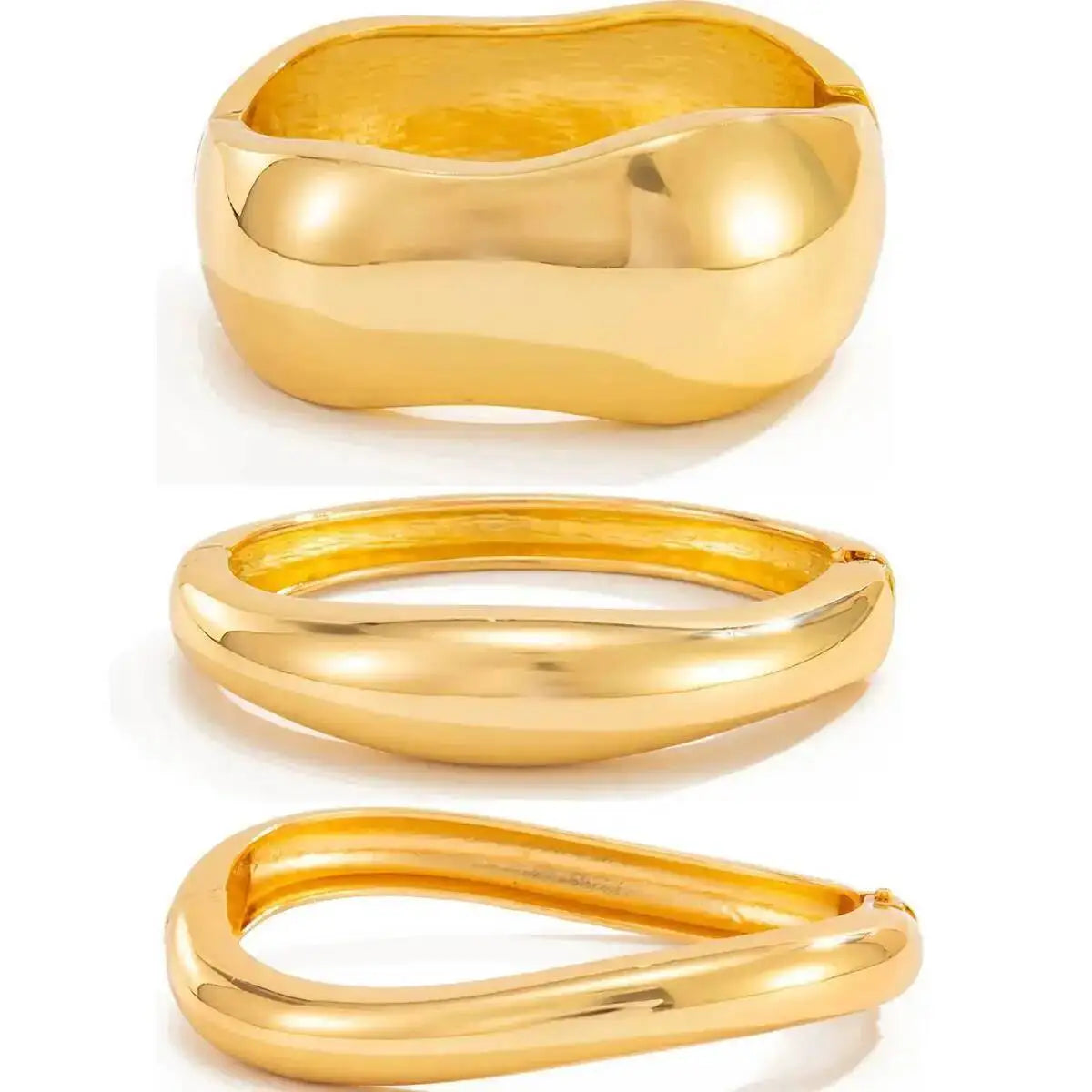 Punk Metal Spring Wide Bangles Geometric Interlocking Articulation — Gold | KIMLUD