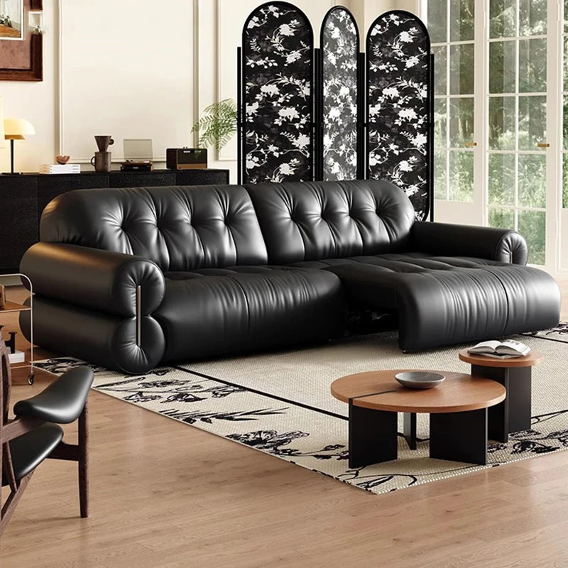 Leather Minimalist Modern Sectional Sofa With Smart Features — Black | KIMLUD