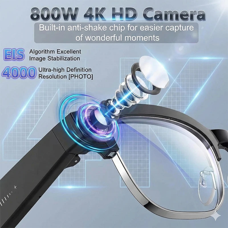 Cat Eye Smart Glasses 4K Dual Cameras AI Translator — Black | KIMLUD