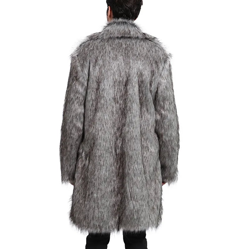 Men's Coat – Large Lapel – Faux Fur – Long Silhouette | KIMLUD