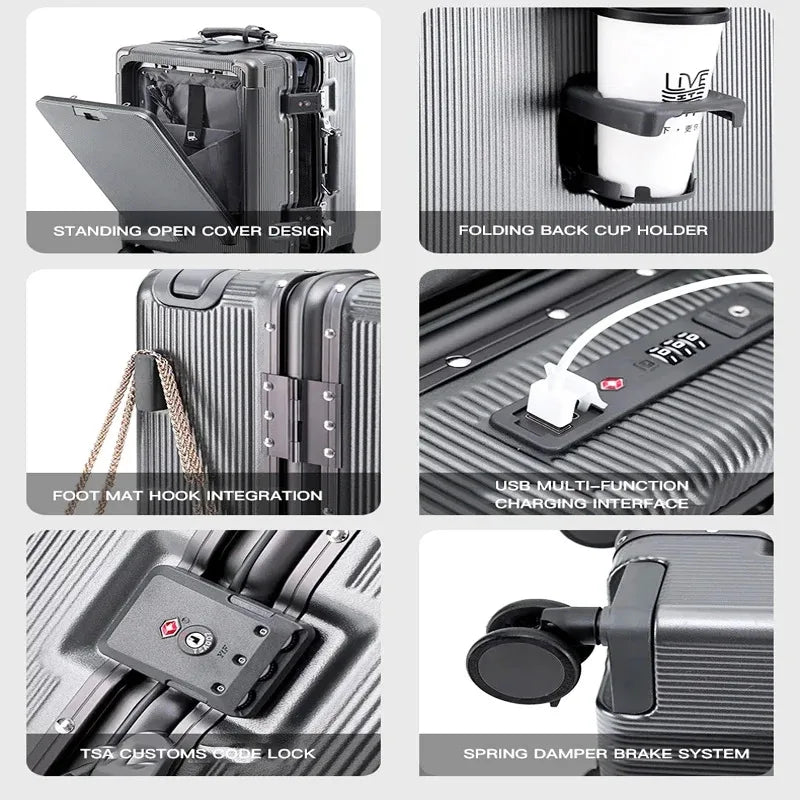 Polycarbonate Wide Luggage Front-Opening Boarding Box — Silver | KIMLUD