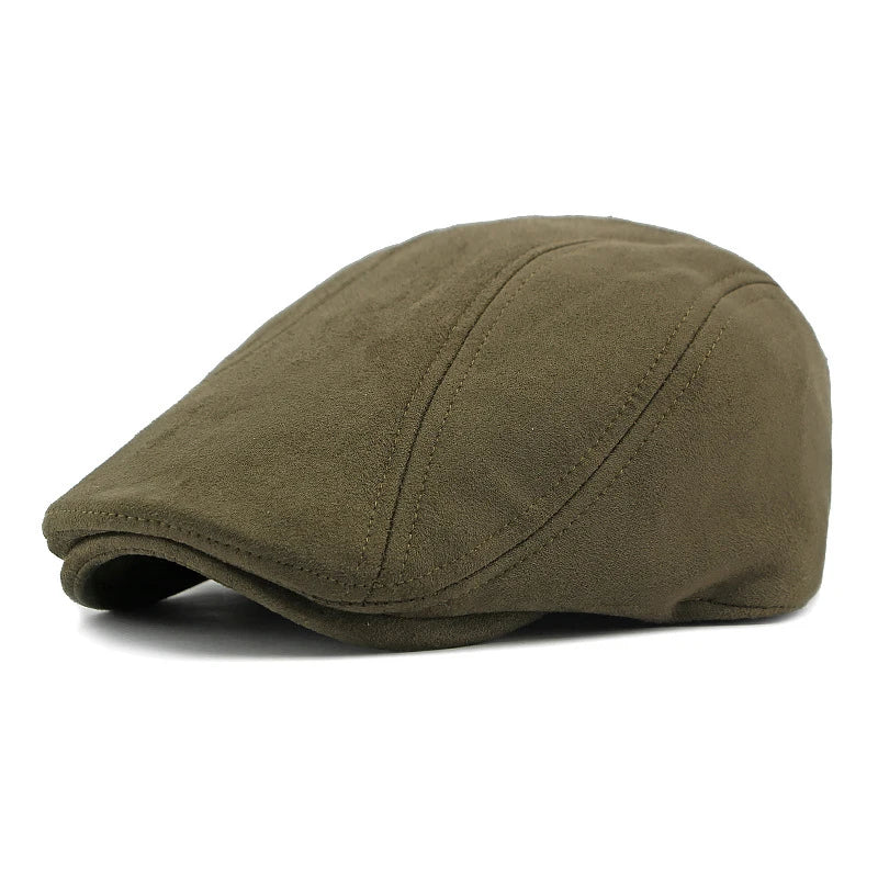 Suede Beret Herringbone Flat Cap Classic — Black | KIMLUD