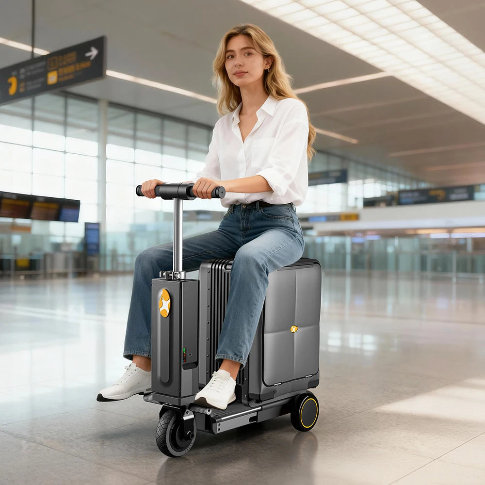 Aluminum Frame Carry-On Luggage Smart Rideable Electric — Carbon Black | KIMLUD