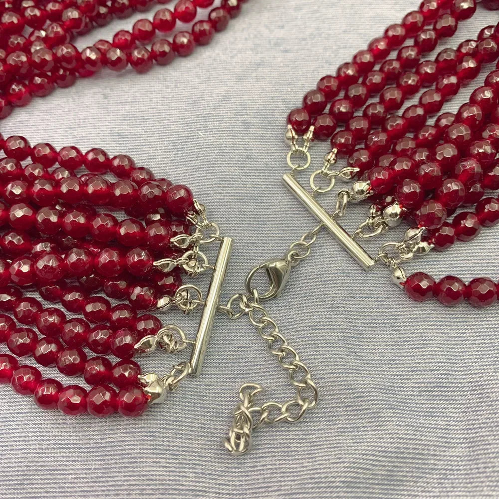Fashion Luxurious Natural Stone Necklace for Women 6mm Faceted Ruby Multi-lay Jade Clavicle Chain Temperament Elegant Jewelry