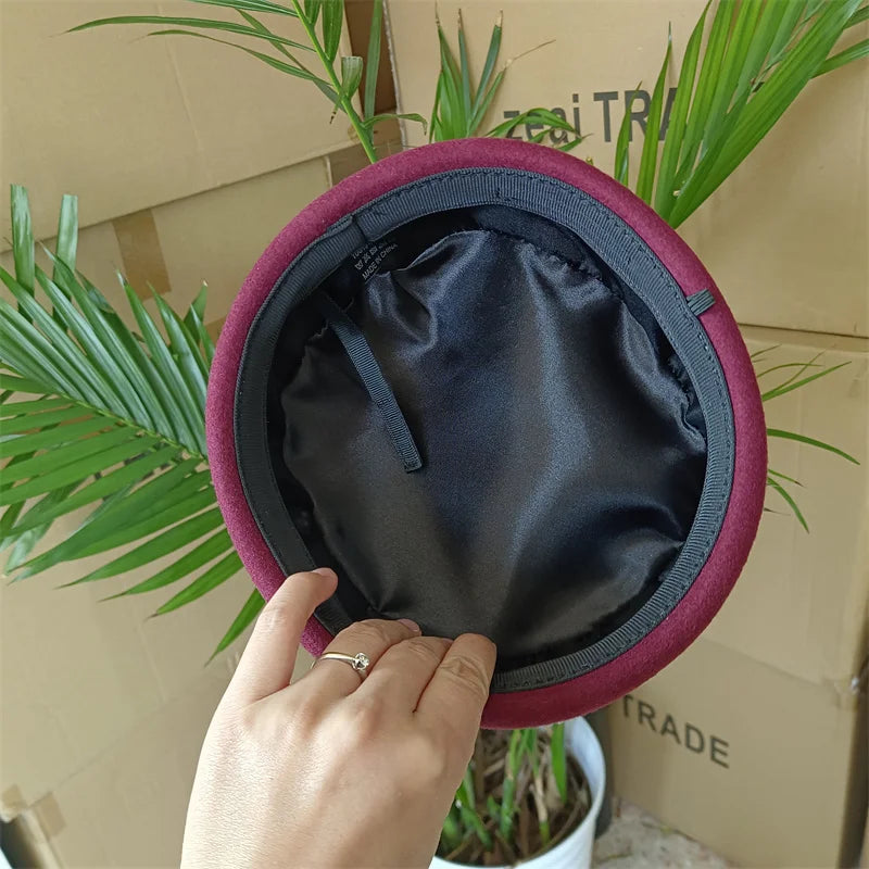 100 Percent Wool Felt Fedora Hat Hard Top — Black | KIMLUD