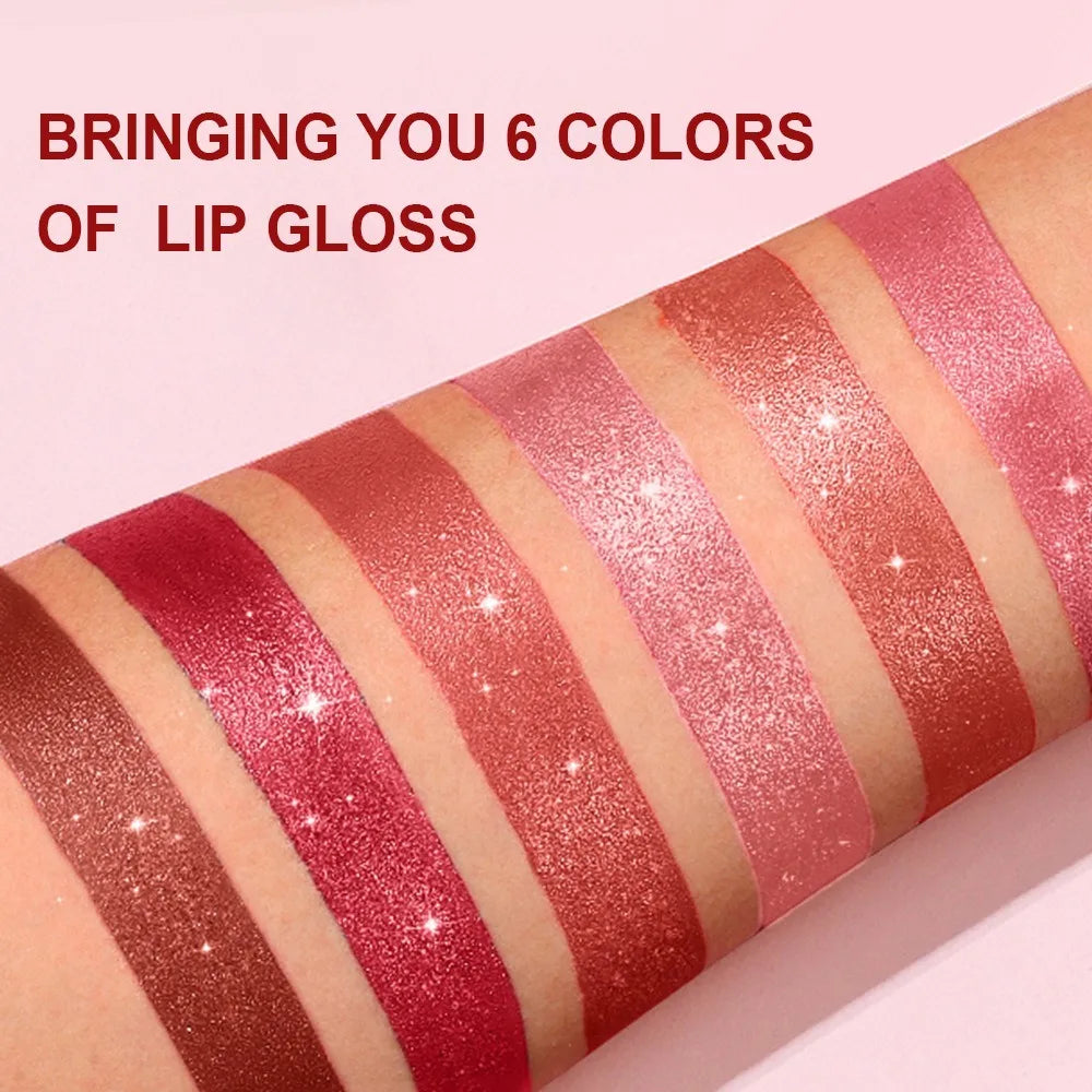 Nude Pink Luxurious Metallic Glitter Lipstick Long-Lasting Waterproof Non-Fade Shimmery Pearl Sparkling Brown Lip Gloss Makeup
