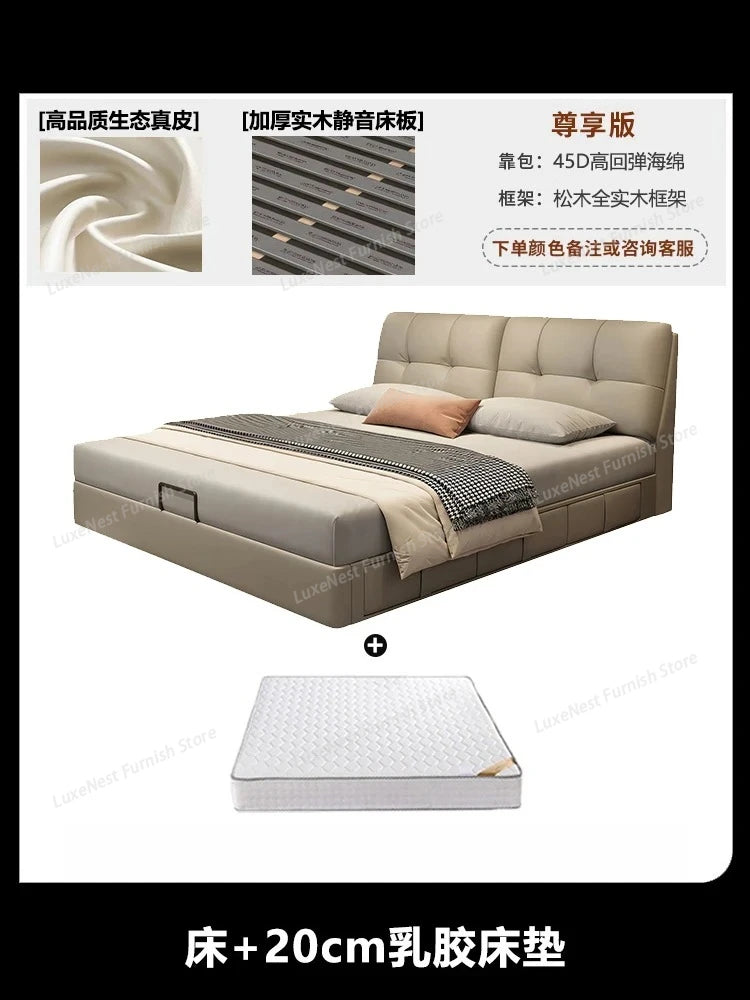 Modern Velvet Bed Headboard Set With Storage — Soft Gray | KIMLUD