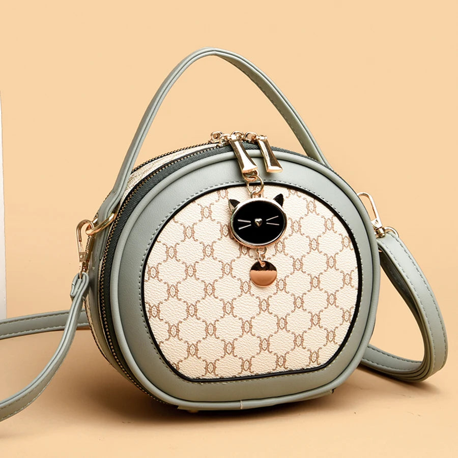 PU Leather Circular Crossbody Bag Sequined Letter — Off-White | KIMLUD