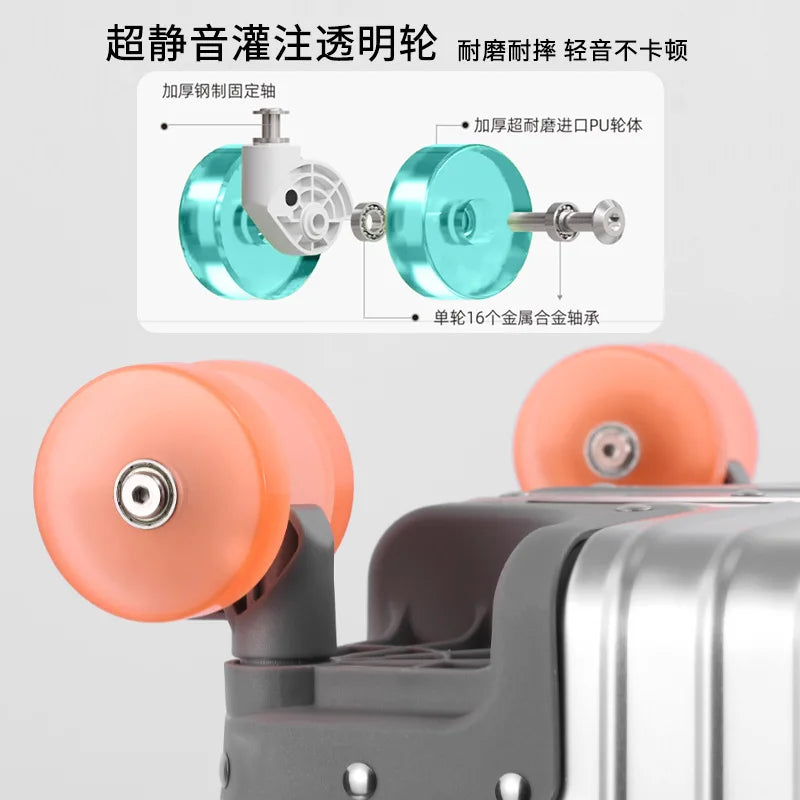 Women Men 2025 New Aluminum Suitcase 20"inch Carry on Rolling Luggage 29inch Trolley Case With Wheels