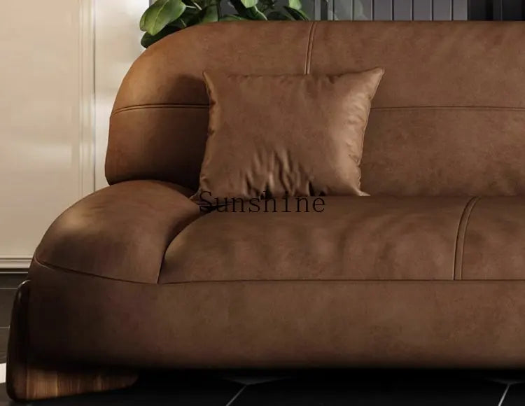 Leather Oil Wax Retro Italian Sofa Compact Design For Small Apartments — Cognac Brown | KIMLUD