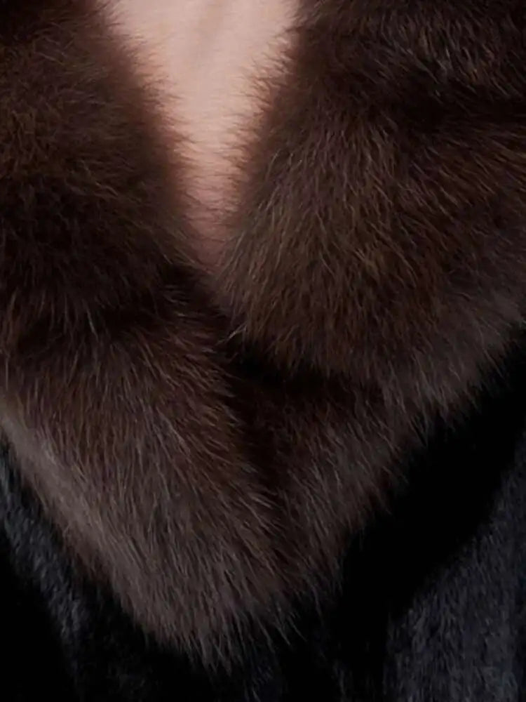 DEAT Fashion Women's Imitation Mink Fur Coat Fur Collar Loose Long Sleeves Thick Warm Overcoat Winter 2024 New tide 7AB6171