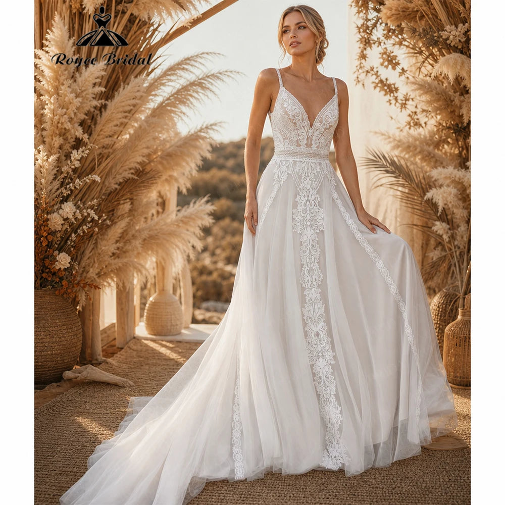 A-Line Wedding Dress – Backless – Tulle Lace Appliques | KIMLUD