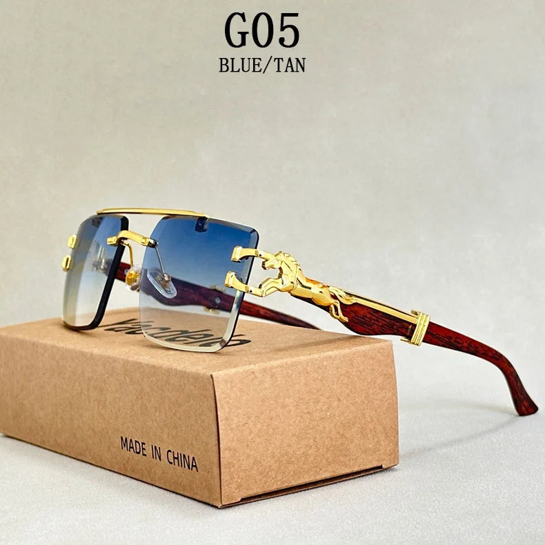 New In Sunglasses For Men Wooden Rimless Sunglasses Women  Vintage Square Fashion Glasses Luxe Gafas De Sol Hombre Zonnebril Sun