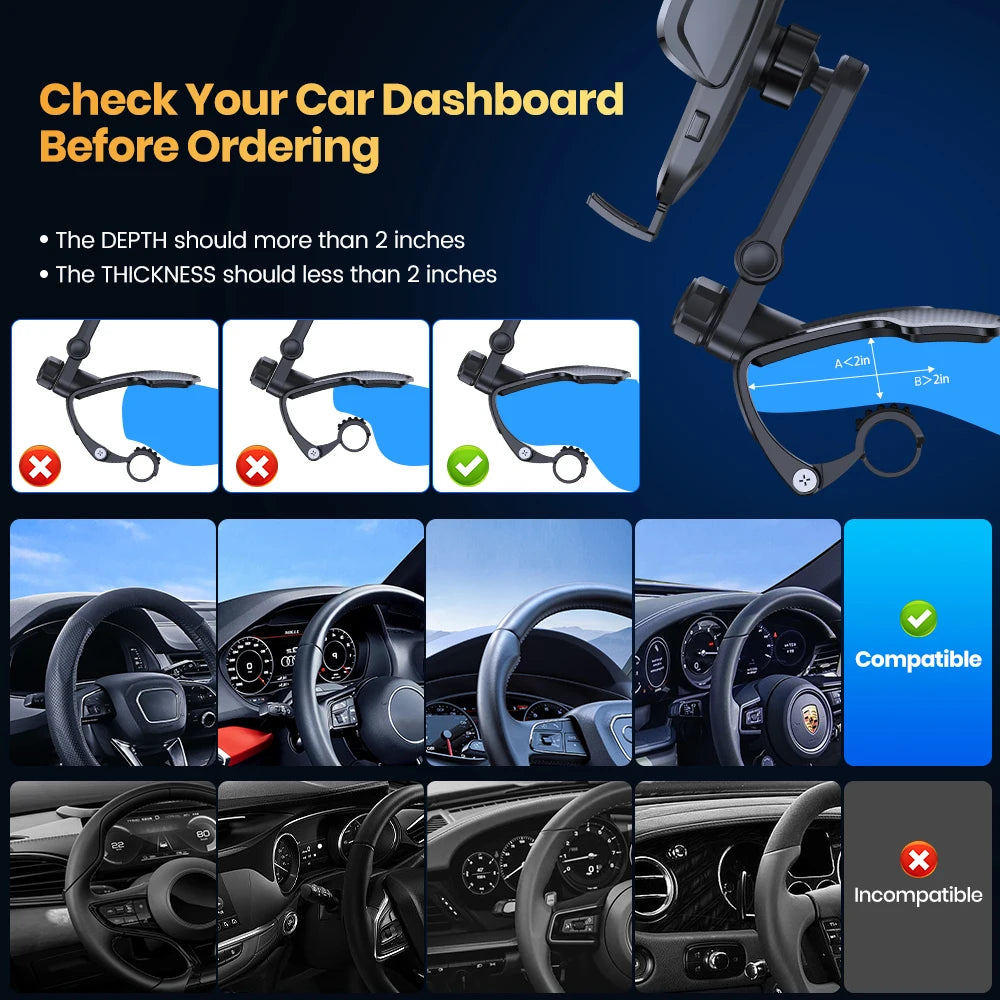 Car Phone Holder – Rotatable Dashboard Mount – Clip Mount | KIMLUD