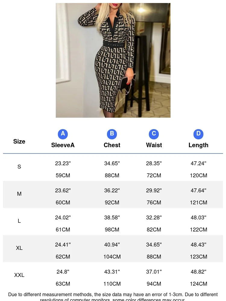 Bodycon Midi Dress – Color Block Diamond Print – Polyester Belted Lapel V-Neck | KIMLUD
