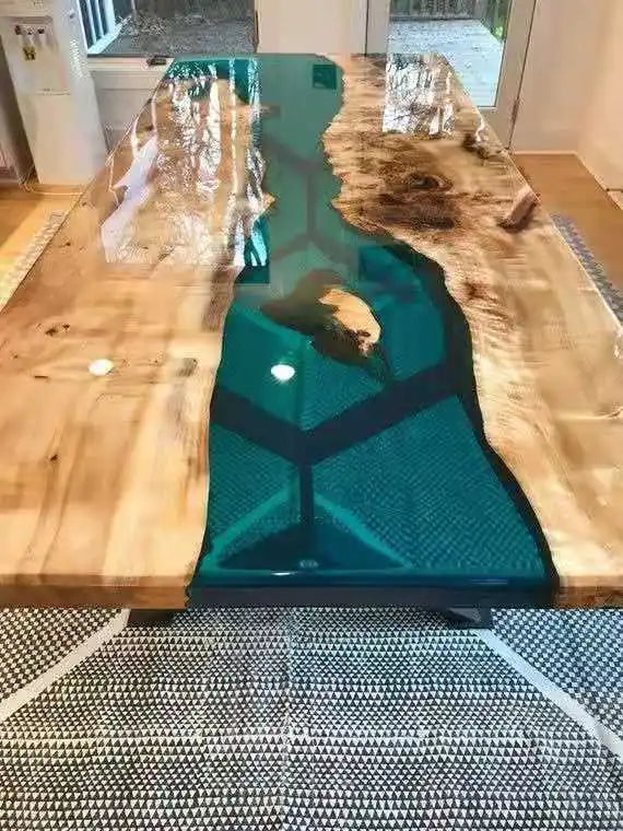Walnut Wood Dining Table Top Amber Resin River — Walnut | KIMLUD