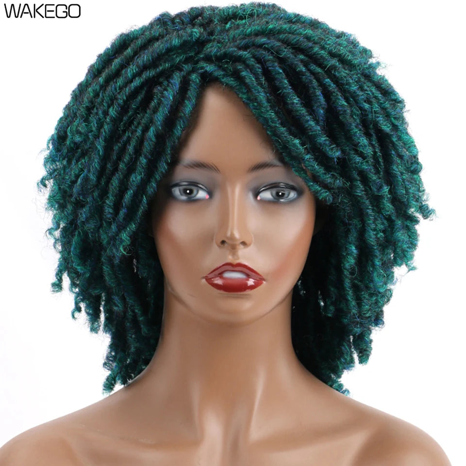 Short Dreadlock Wig Curly Synthetic Twist Faux Locs — Multicolor | KIMLUD
