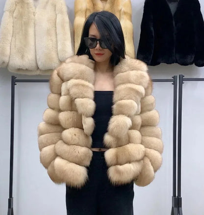 Fox Fur Coat – Winter High-End – Fox Fur – Colorful Sable | KIMLUD