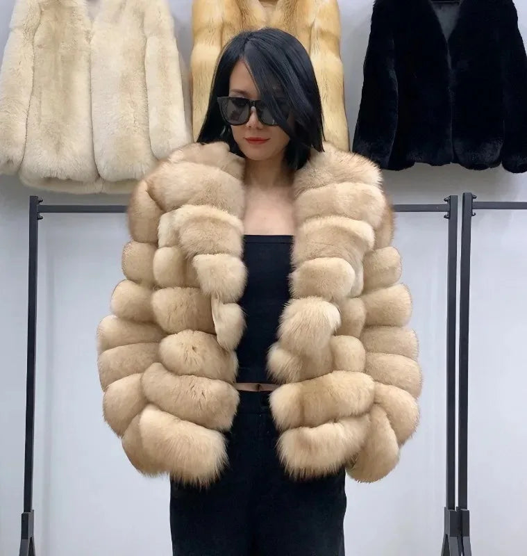 Fox Fur Coat – Winter High-End – Fox Fur – Colorful Sable | KIMLUD