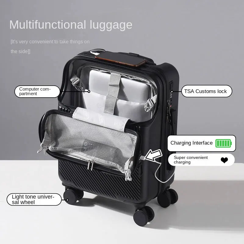 Luggage Front Opening Combination Box Charging Interface Multi-Function Trolley Box 20" Boarding Luggage Silent Universa Wheel