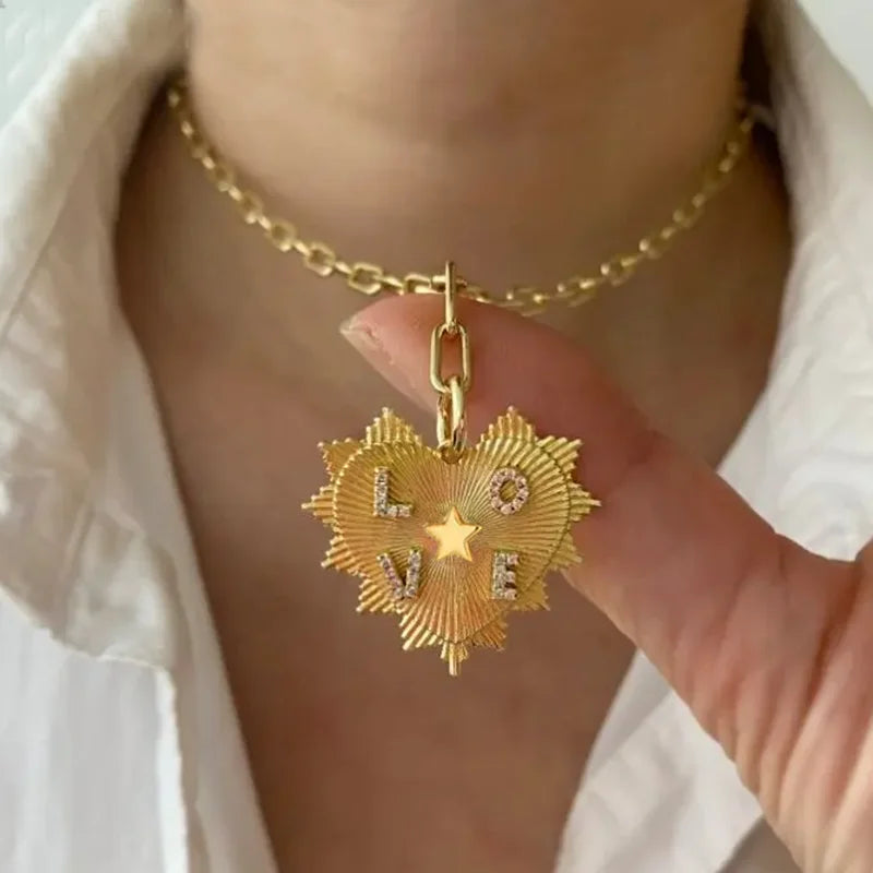 Choker Necklace – Multilayer Star Heart Tassel Pendant – Copper | KIMLUD