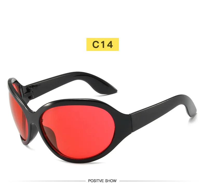 Oversized Y2K Sunglasses Wraparound Frames — Silver | KIMLUD