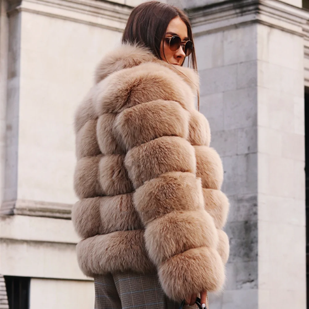 QUEENTINA Fox Fur Coat Real Winter New Outwears Women's Fashion Luxury Jacket High Quality Clothing Natural And Stand Collar