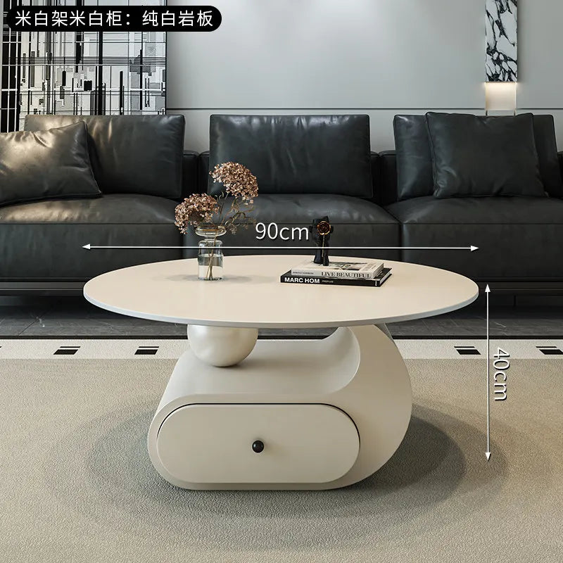 Italian Minimalist Coffee Table With Storage — Cream | KIMLUD