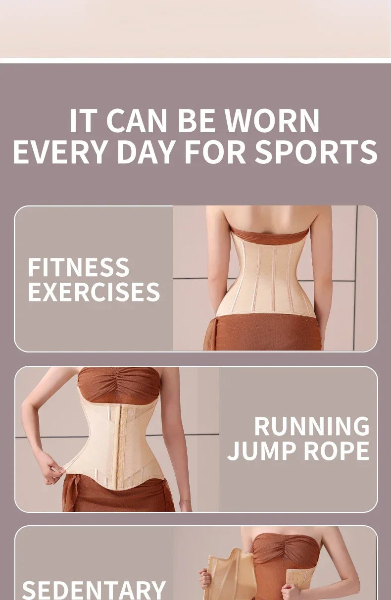 U-Shaped Steel Boned Waist Trainer Corset Buttoned Closure — Beige | KIMLUD