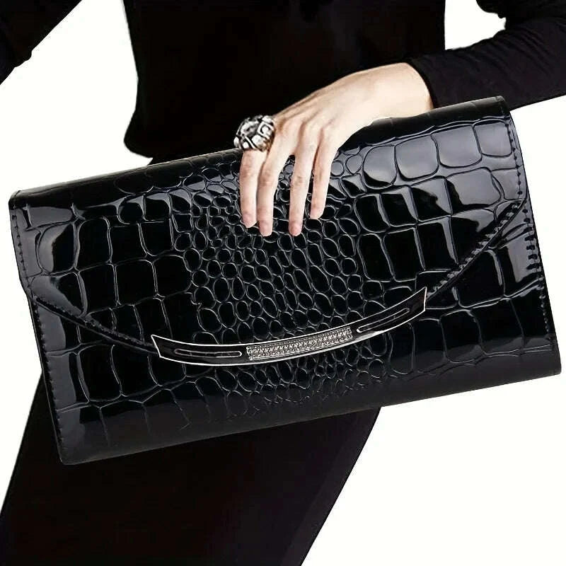 KIMLUD, Patent leather women's clutch bag Large capacity clutch bag chain clutch bag Single shoulder straddle bag, KIMLUD Womens Clothes