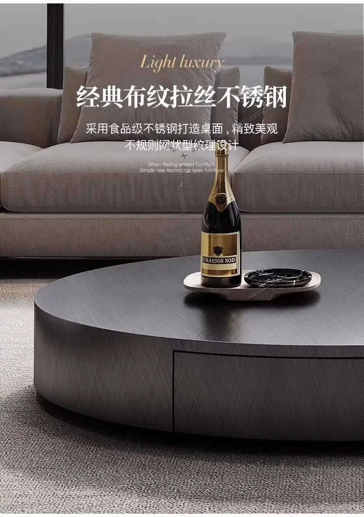 Italian Luxury Coffee Tables Oval Rotating Center — Champagne Gold | KIMLUD