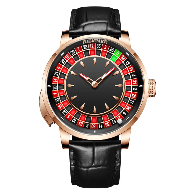 HAEMMER Men's Mechanical Watch Stainless Steel NH35 Watch Men's Push Button Roulette Rotating Sapphire Glass Watch Waterproof
