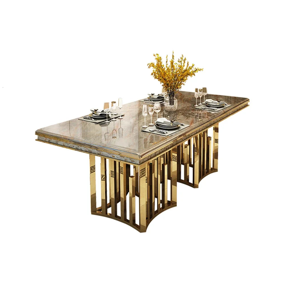 Marble Dining Table Set With Gold Frame — Black | KIMLUD