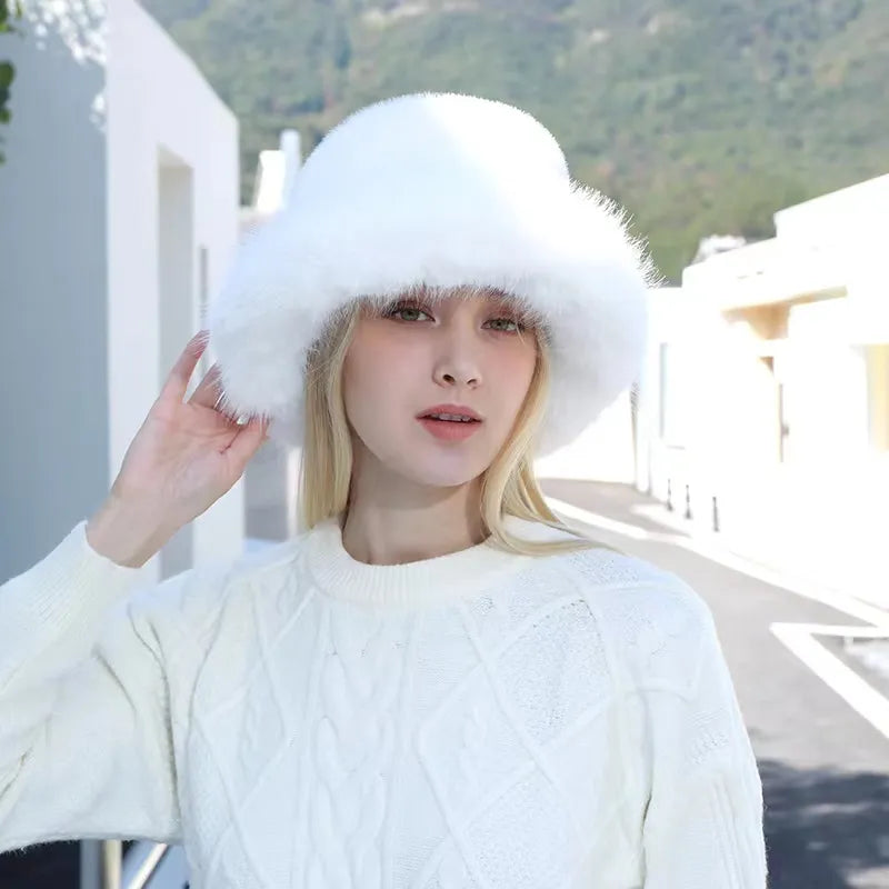New Fur Hat Women Warm Snow Ski Cap Female Faux Fox Fur Bomber Hat Lady Windproof Winter Hats for Women Russian Warmer Hat - KIMLUD