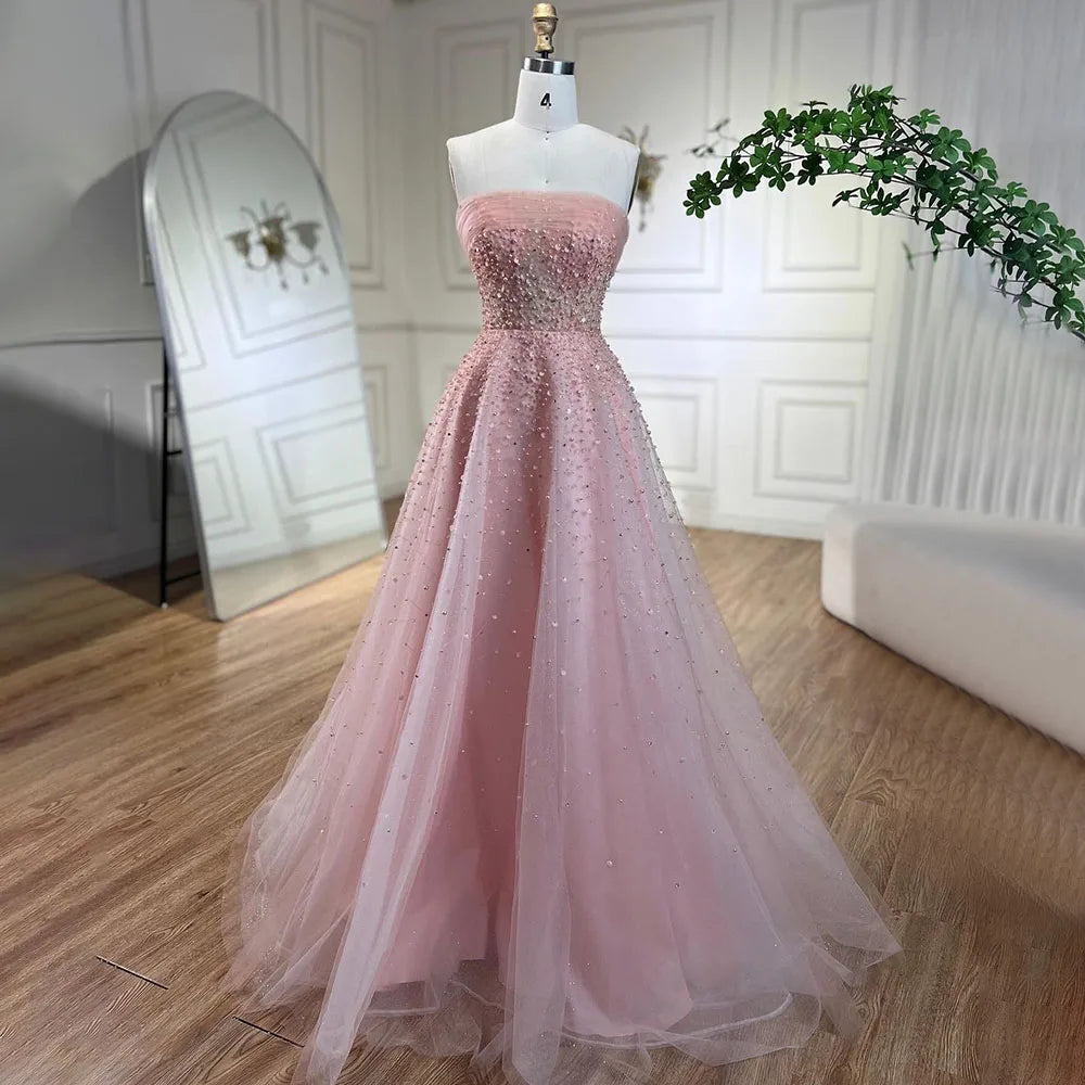 KIMLUD, Arabic Beige Sexy A Line Beaded Elegant Long Evening Dresses Gowns For Women Wedding Party With Gloves 2023 BLA72009 Serene Hill, peach / 16, KIMLUD Womens Clothes