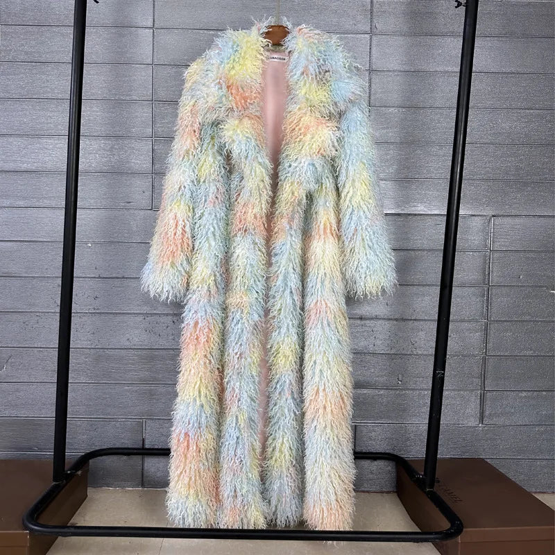 Faux Fur Coat – Long Overcoat – Artificial Fur – Rose Pink | KIMLUD