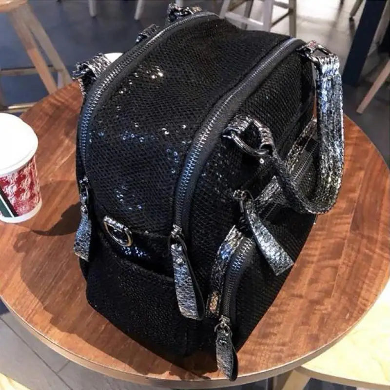 Sequin Softback Backpack Large Capacity — Black | KIMLUD