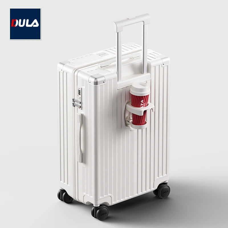 DULA Carry On Luggage with Cup Phone Holder Hard Shell Rolling Travel Suitcase with Spinner Wheels 20 24 26 Inch